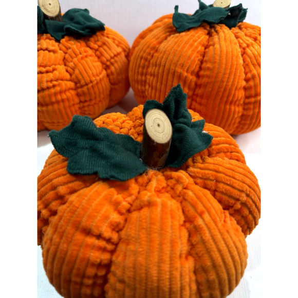 3 Orange Corduroy Pumpkin Plush Wood Stems Felt Leaves Fall Harvest Decor Jo-Ann - Picture 6 of 10